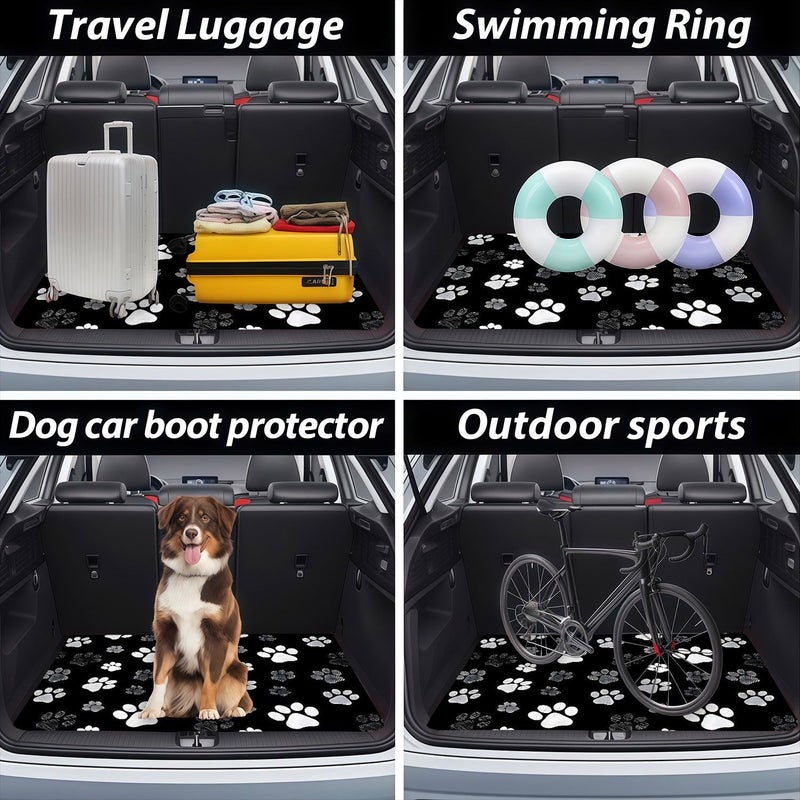 Single Piece Polyester Automotive Floor Mat Black White Gray Paw Print Cargo Liner - Image 2
