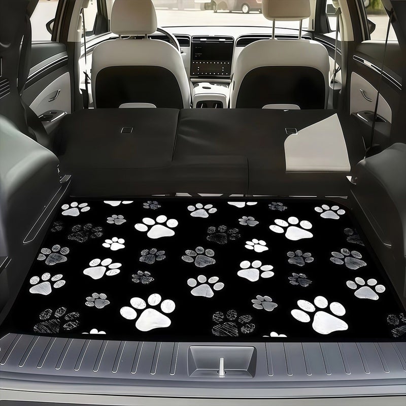Single Piece Polyester Automotive Floor Mat Black White Gray Paw Print Cargo Liner - Image 4