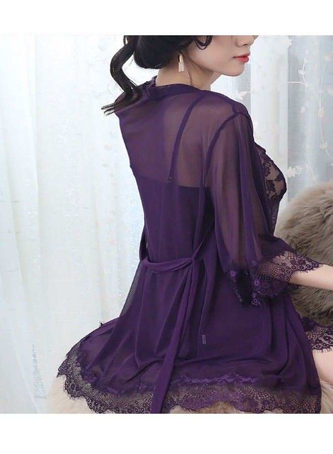 3-Piece Lace Trimmed Pajamas Purple - Image 2