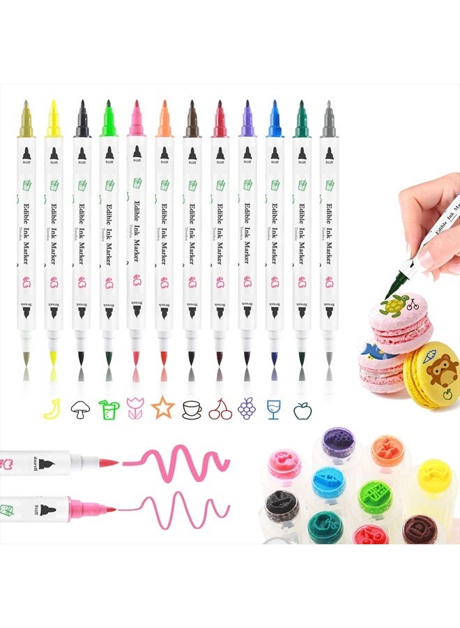 Treedoa Food Coloring Pens,12Pcs Double Sided Food Grade Edible Markers with Fine&Thick Tip,Edible Gourmet Writer for Fondant,Desserts,Easter Eggs,Edible Markers for Cookie Food Coloring for Cake Decorating - Image 1