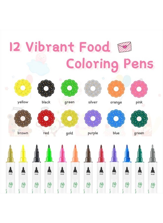 Treedoa Food Coloring Pens,12Pcs Double Sided Food Grade Edible Markers with Fine&Thick Tip,Edible Gourmet Writer for Fondant,Desserts,Easter Eggs,Edible Markers for Cookie Food Coloring for Cake Decorating - Image 2