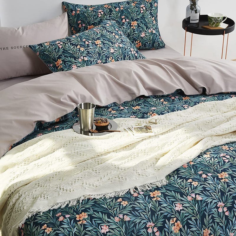 Cupocupa King Duvet Cover Set - 3 Piece Boho Floral Bedding, Ultra Soft Microfiber Vintage Garden Leaf Print - Includes 1 Duvet Cover (104"x90") and 2 Pillow Shams, Breathable & Fade Resistant - Image 2