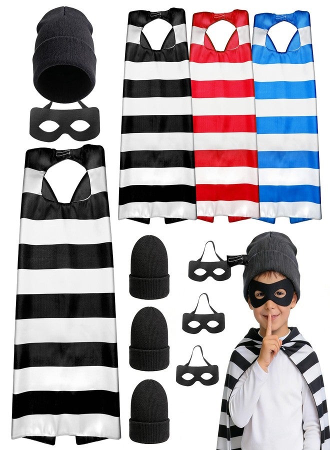 Sepco Striped Prisoner Capes and Masks for Kids Inmate Jail Costume Jailbird Prison Outfit Halloween Gangster Dress Up Beanie 3 Sets - Image 5