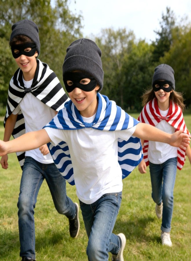 Sepco Striped Prisoner Capes and Masks for Kids Inmate Jail Costume Jailbird Prison Outfit Halloween Gangster Dress Up Beanie 3 Sets - Image 2