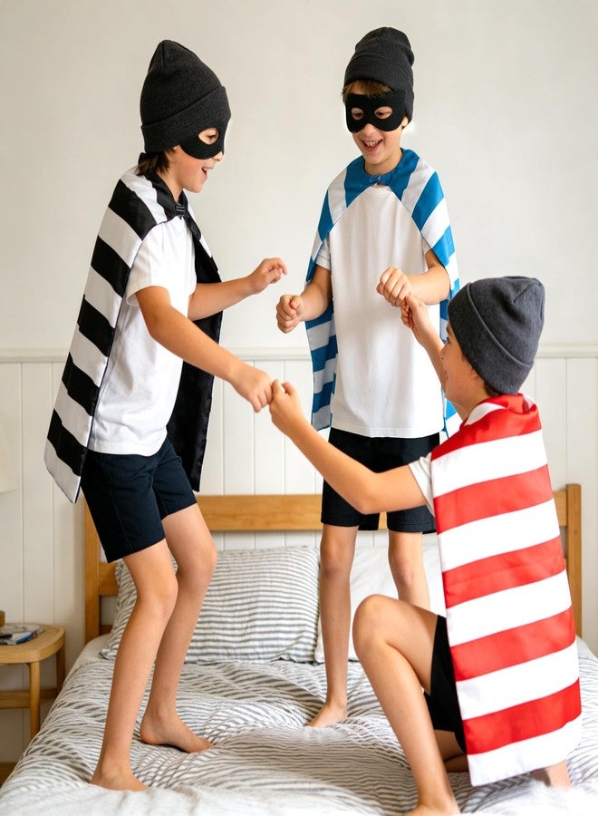 Sepco Striped Prisoner Capes and Masks for Kids Inmate Jail Costume Jailbird Prison Outfit Halloween Gangster Dress Up Beanie 3 Sets - Image 4