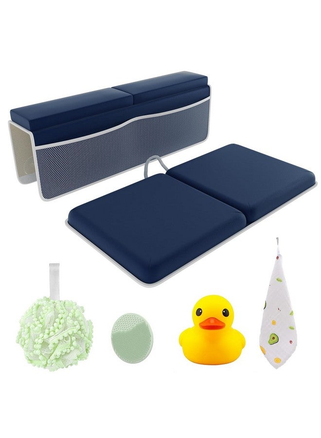 Sleepah Bath Kneeler and Elbow Kneeling Rest Pad Set for Baby Bathing - Waterproof Soft Memory Foam Mat Organizer Babies & Toddler Bathing Time Toys Sponge (Blue) - Image 1