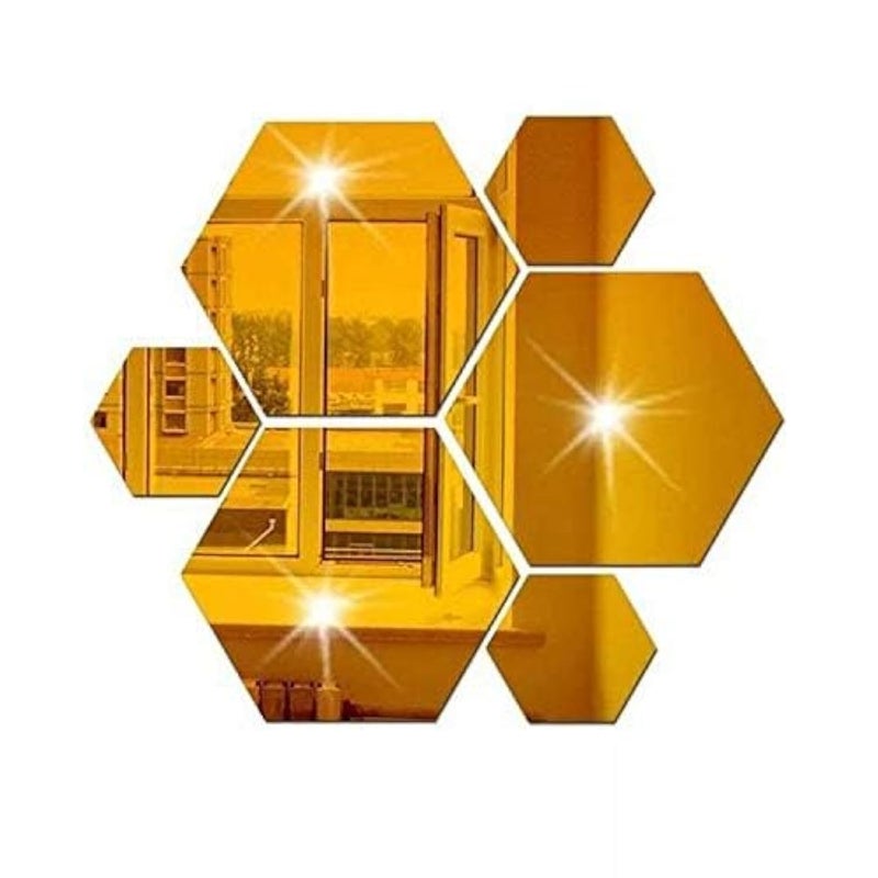 JUKEY Acrylic Removable 3D Mirror Wall Sticker (12 Pieces, Golden)