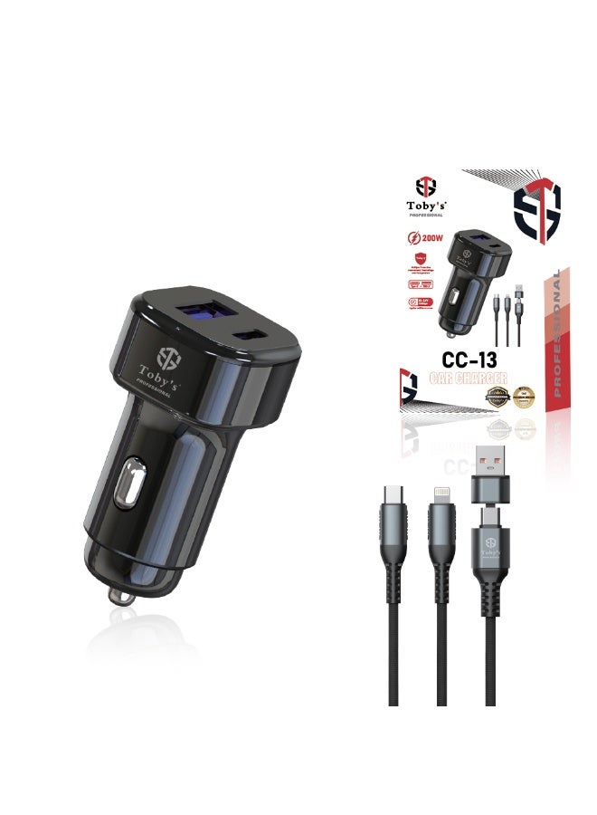Toby's Toby’s Professional CC-13 200W Car Charger – High Power Dual Port Fast Charging with Multiple Protection (Overcurrent/Overvoltage/Overtemperature), 12V-24V Input, Compatible with iPhone, Android, & More - Image 1