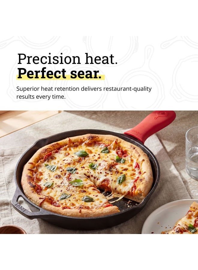 Lodge Cast Iron Skillet With Red Silicone Hot Handle Holder, 12-Inch - Image 5