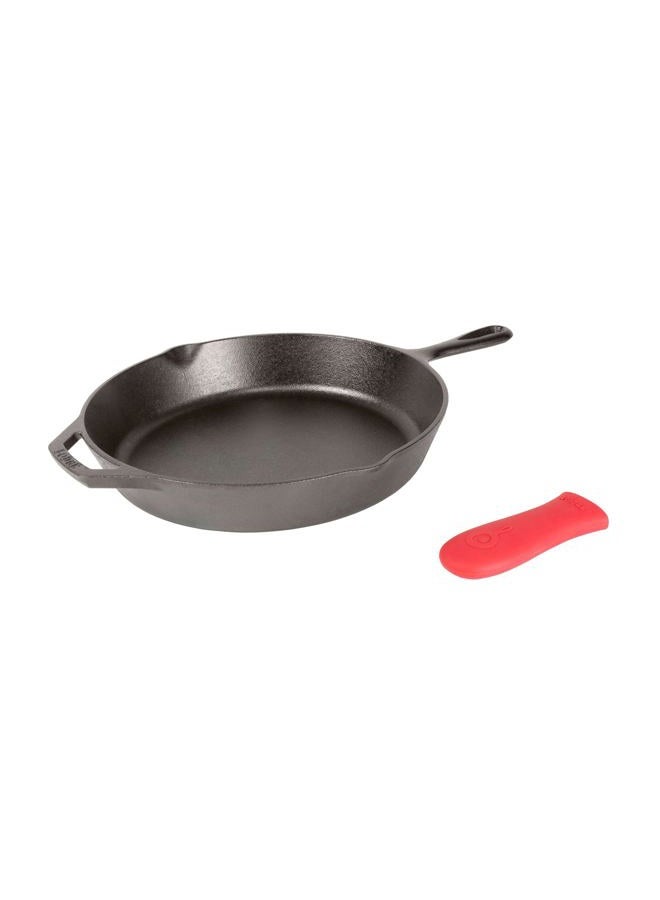 Lodge Cast Iron Skillet With Red Silicone Hot Handle Holder, 12-Inch - Image 3
