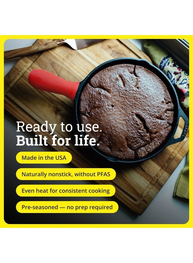 Lodge Cast Iron Skillet With Red Silicone Hot Handle Holder, 12-Inch - Image 4