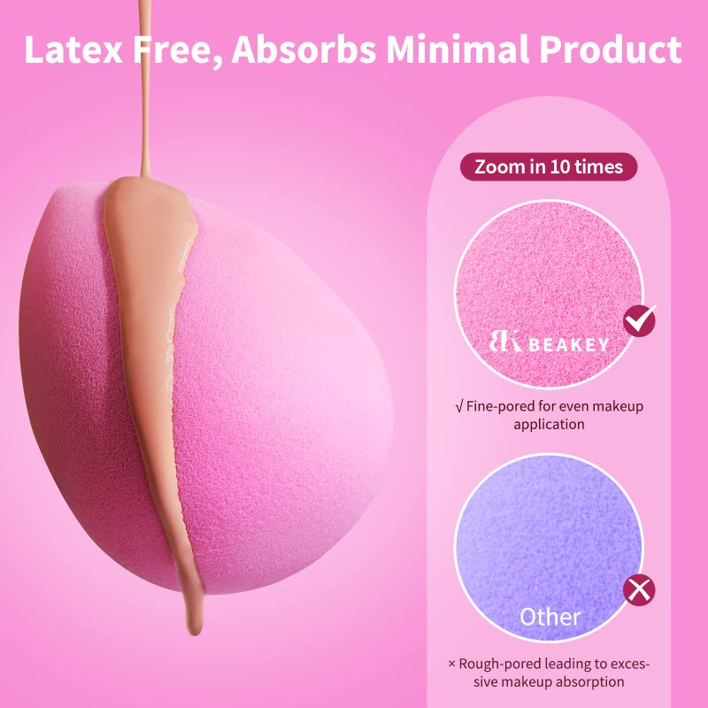 BEAKEY Latex-Free Blender Makeup Sponge for Blending, Pink Makeup Sponges Set, Soft Beauty Sponge, for Flawless Application of Liquid, Cream, and Powder Cosmetics - Image 5