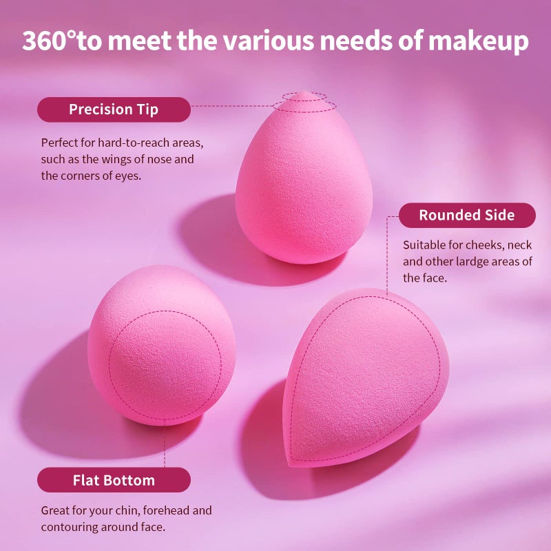 BEAKEY Latex-Free Blender Makeup Sponge for Blending, Pink Makeup Sponges Set, Soft Beauty Sponge, for Flawless Application of Liquid, Cream, and Powder Cosmetics - Image 3