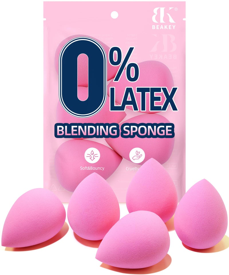 BEAKEY Latex-Free Blender Makeup Sponge for Blending, Pink Makeup Sponges Set, Soft Beauty Sponge, for Flawless Application of Liquid, Cream, and Powder Cosmetics - Image 1