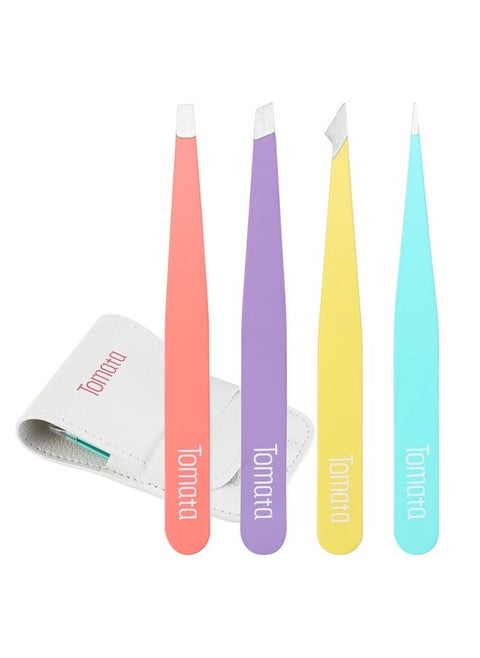 Tweezers For Eyebrows Slant Tip And Pointed Eyebrow Tweezer Set Great Precision For Eyebrows Facial Hair Ingrown Hair Splinter Blackhead And Tick Remover (4Piece) (Multicolor)
