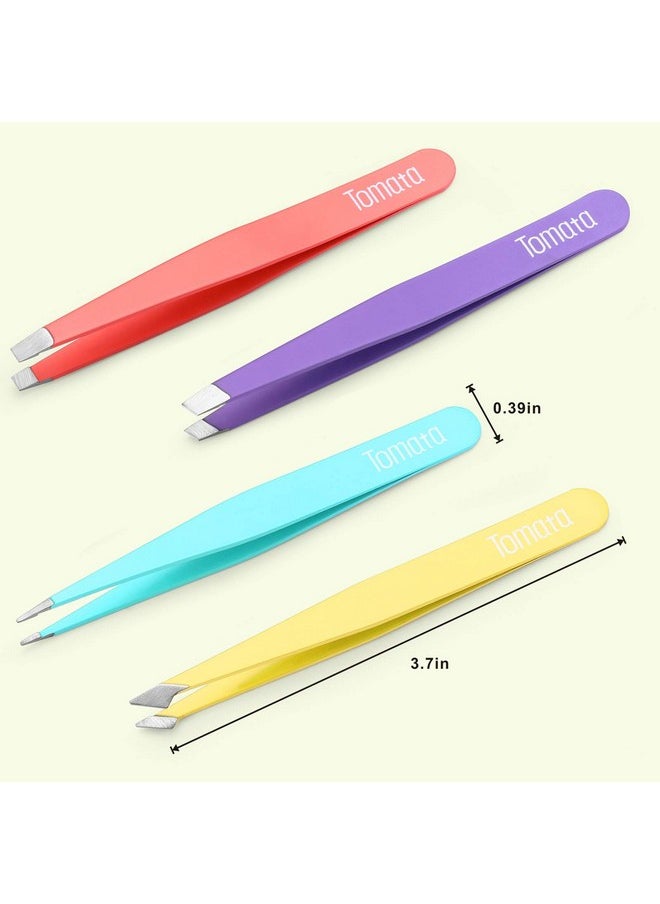 Tweezers For Eyebrows Slant Tip And Pointed Eyebrow Tweezer Set Great Precision For Eyebrows Facial Hair Ingrown Hair Splinter Blackhead And Tick Remover (4Piece) (Multicolor)