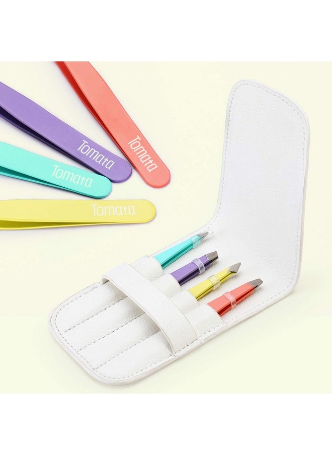 Tweezers For Eyebrows Slant Tip And Pointed Eyebrow Tweezer Set Great Precision For Eyebrows Facial Hair Ingrown Hair Splinter Blackhead And Tick Remover (4Piece) (Multicolor)