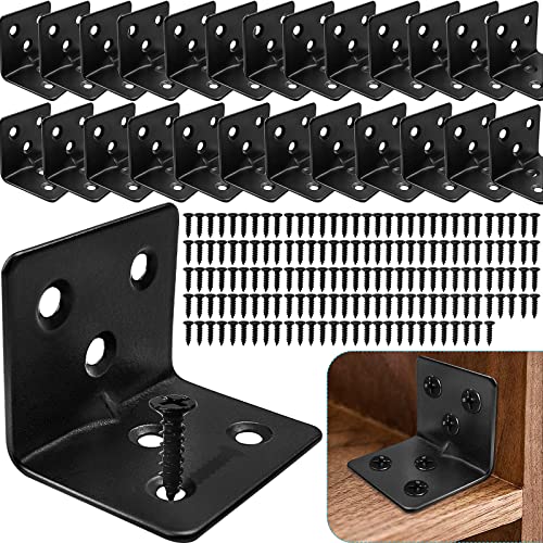 Carooyac 26PCS Black L Corner Brackets for Wood + 156PCS Screws, Stainless Steel Corner Braces Metal Small L Brackets for Shelves, Heavy Duty Angle Brackets for Raised Bed Table Leg Bed Frame Cabinet - Image 1