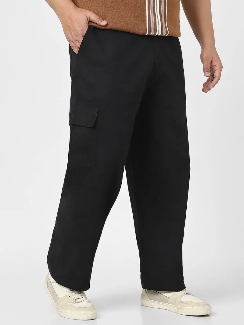 Urbano Fashion  Urbano Plus Men's Black Loose Baggy Fit Solid Cargo Chino Pant with 6 Pockets Non-Stretchable for Men | Best Price UAE