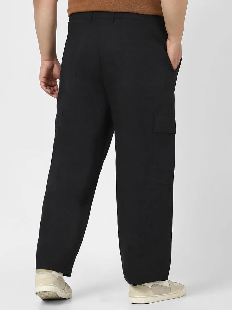 Urbano Fashion  Urbano Plus Men's Black Loose Baggy Fit Solid Cargo Chino Pant with 6 Pockets Non-Stretchable for Men | Best Price UAE