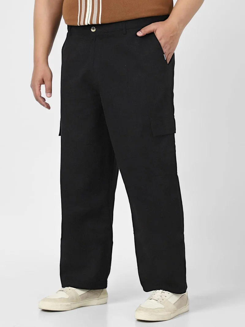 Urbano Plus Men's Black Loose Baggy Fit Solid Cargo Chino Pant with 6 Pockets Non-Stretchable