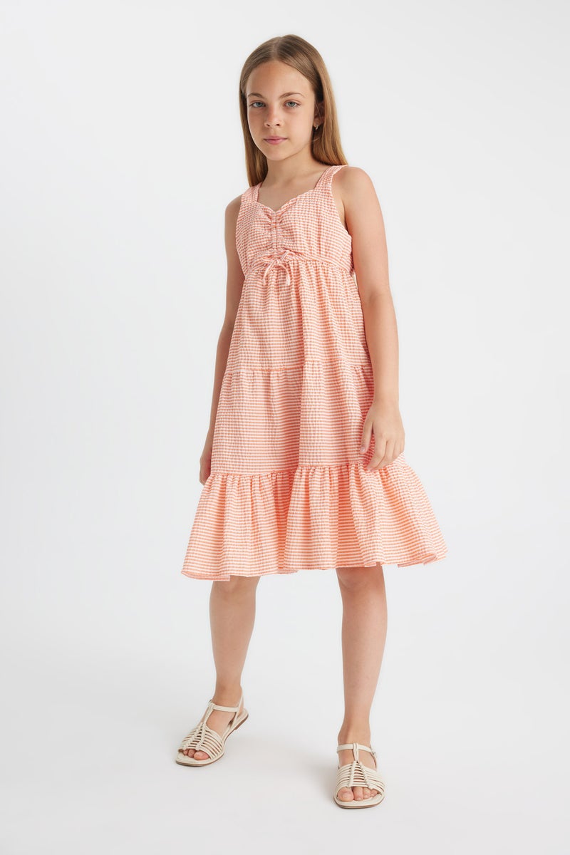 DeFacto Orange Girl Girl Checkered Wrapped Strap Dress Casual - Image 2