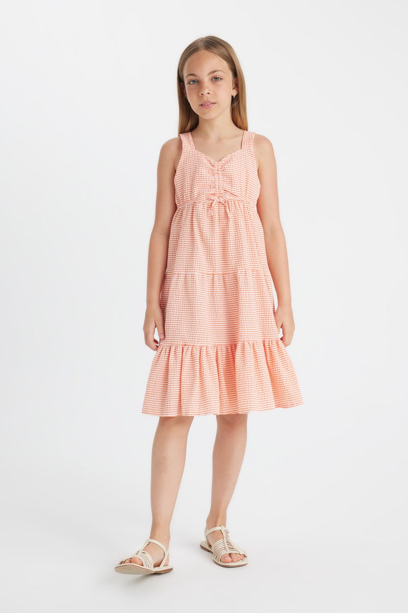 DeFacto Orange Girl Girl Checkered Wrapped Strap Dress Casual - Image 1