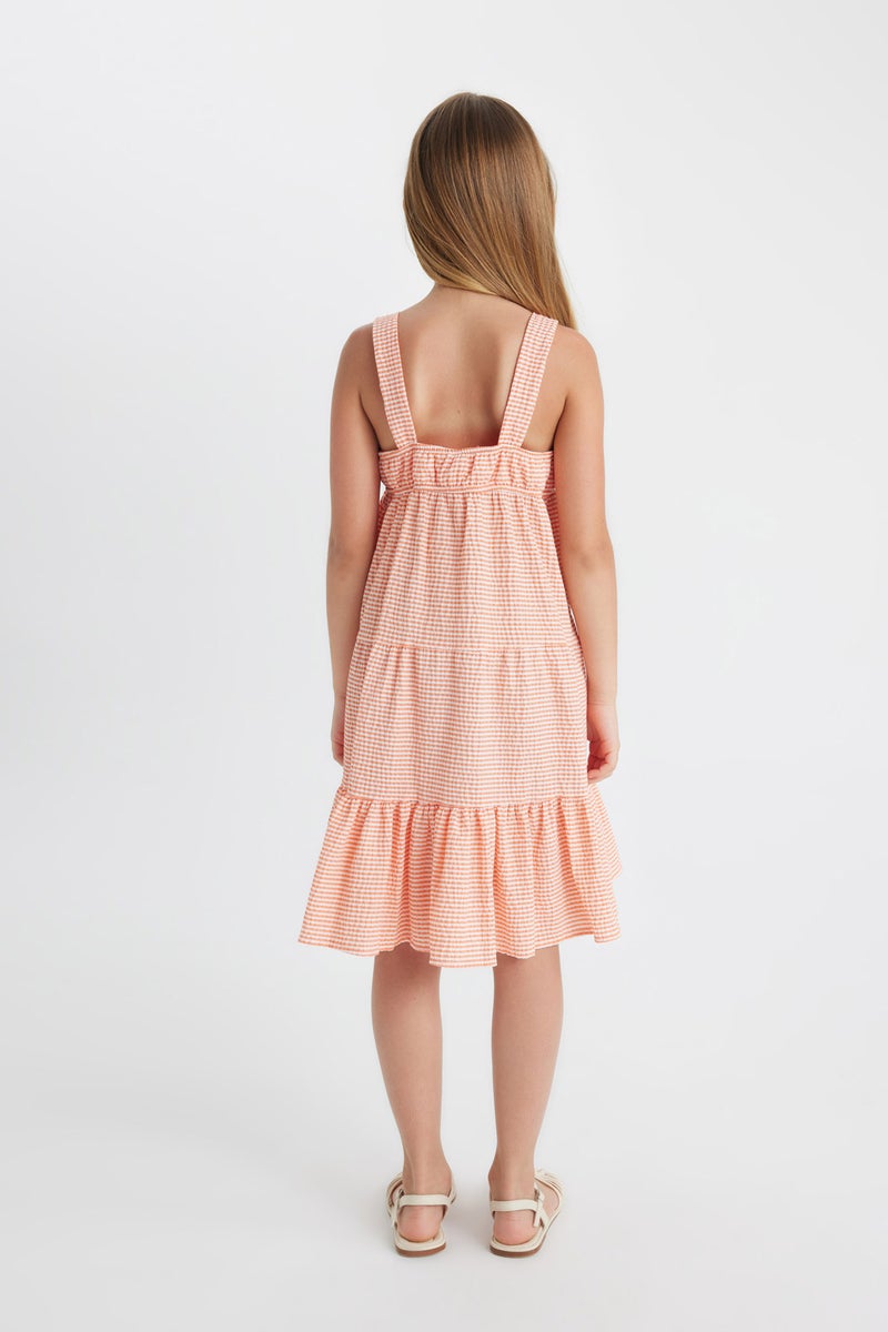 DeFacto Orange Girl Girl Checkered Wrapped Strap Dress Casual - Image 5
