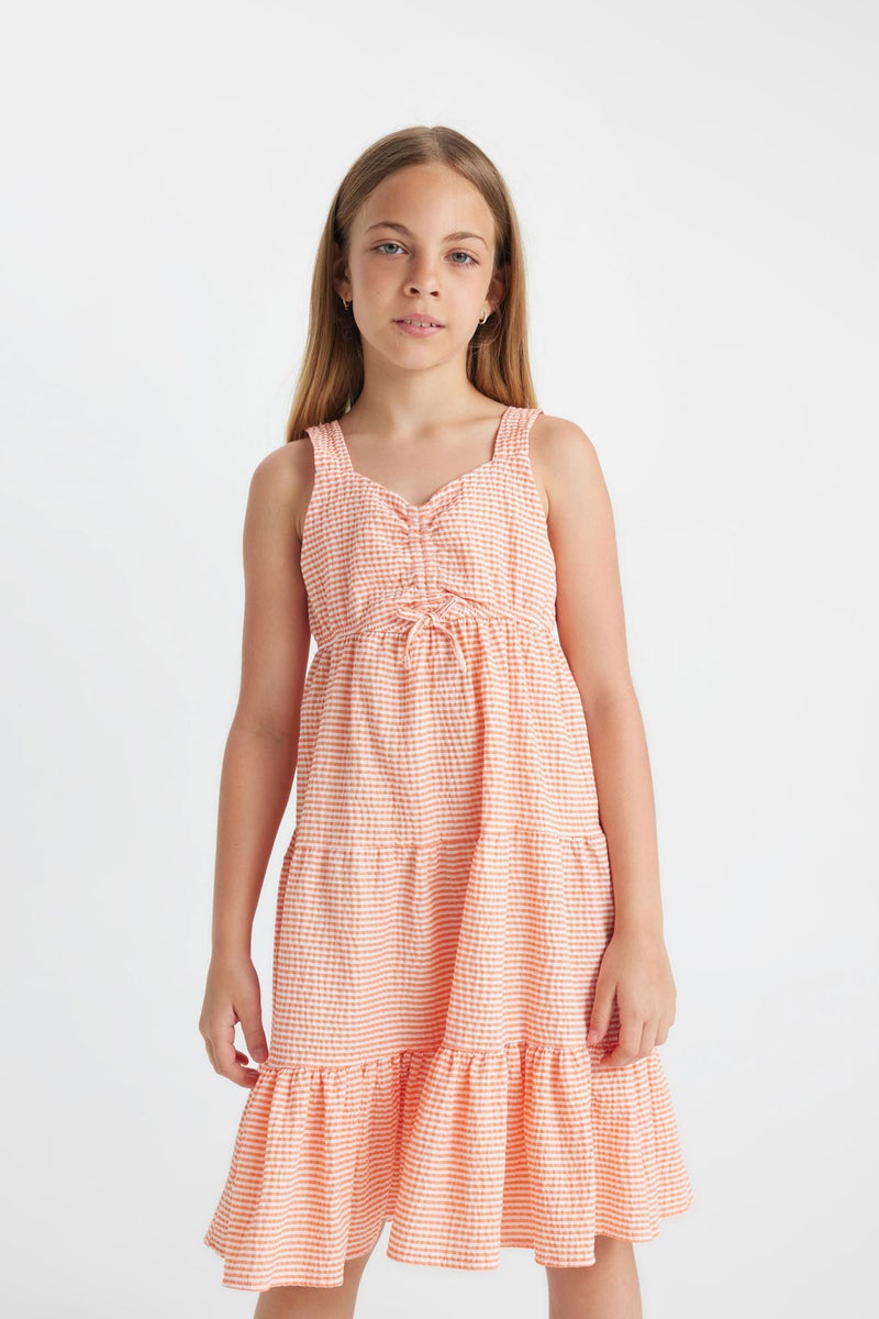 DeFacto Orange Girl Girl Checkered Wrapped Strap Dress Casual - Image 3
