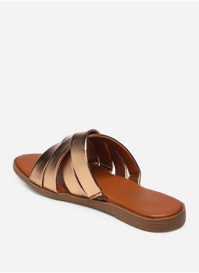 GNIST - Metallic Strap Flat Sandals by Styli - Image 1