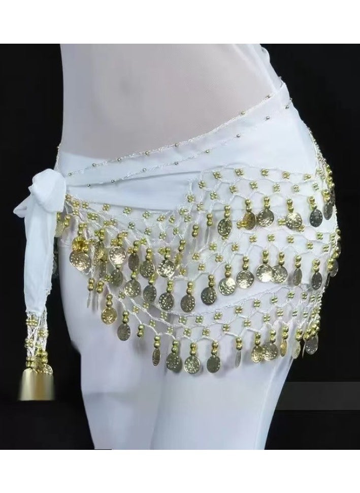 DELGREEN - Belly Dance Belt Scarf Waist Belt With Gold Coins white Color - Image 1
