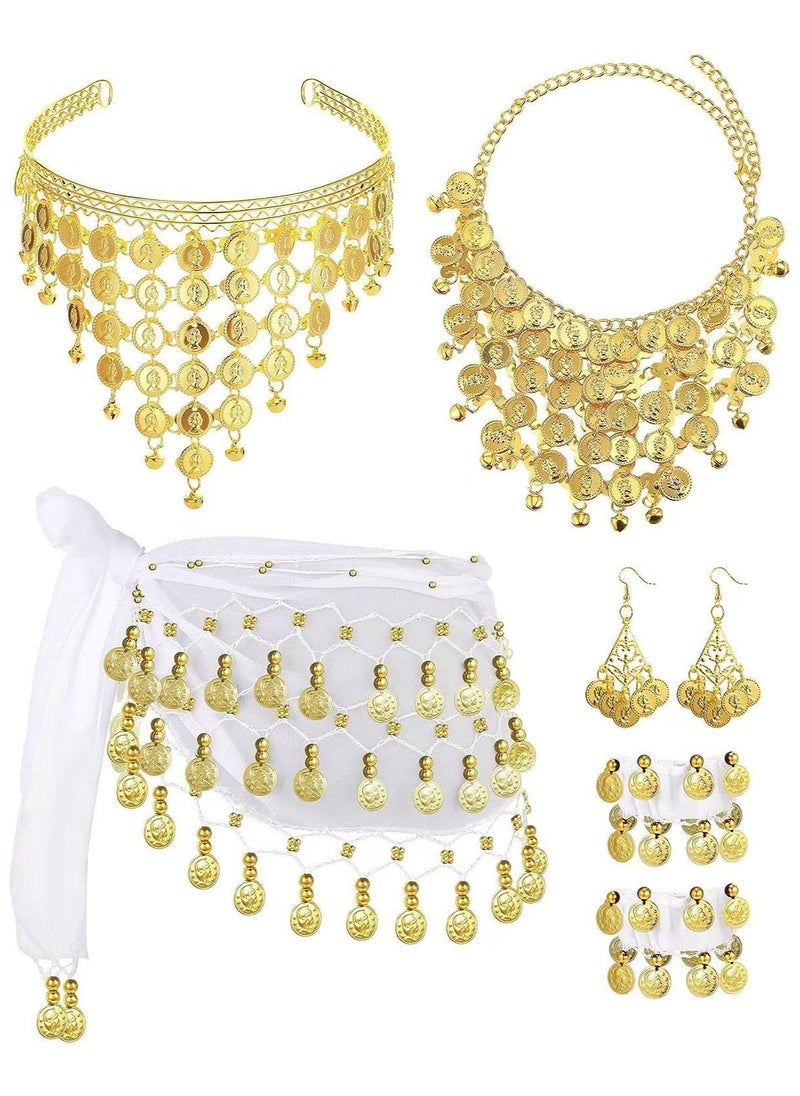 DELGREEN - Belly Dance Belt Scarf Waist Belt With Gold Coins white Color - Image 1