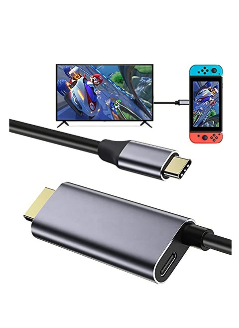USB Type-C to HDMI Cable for Nintendo Switch, Samsung Galaxy S21/S20/Note20, Tab S7 - 4K Support, 1.8m Length, Ideal for Travel and Docking Mode.