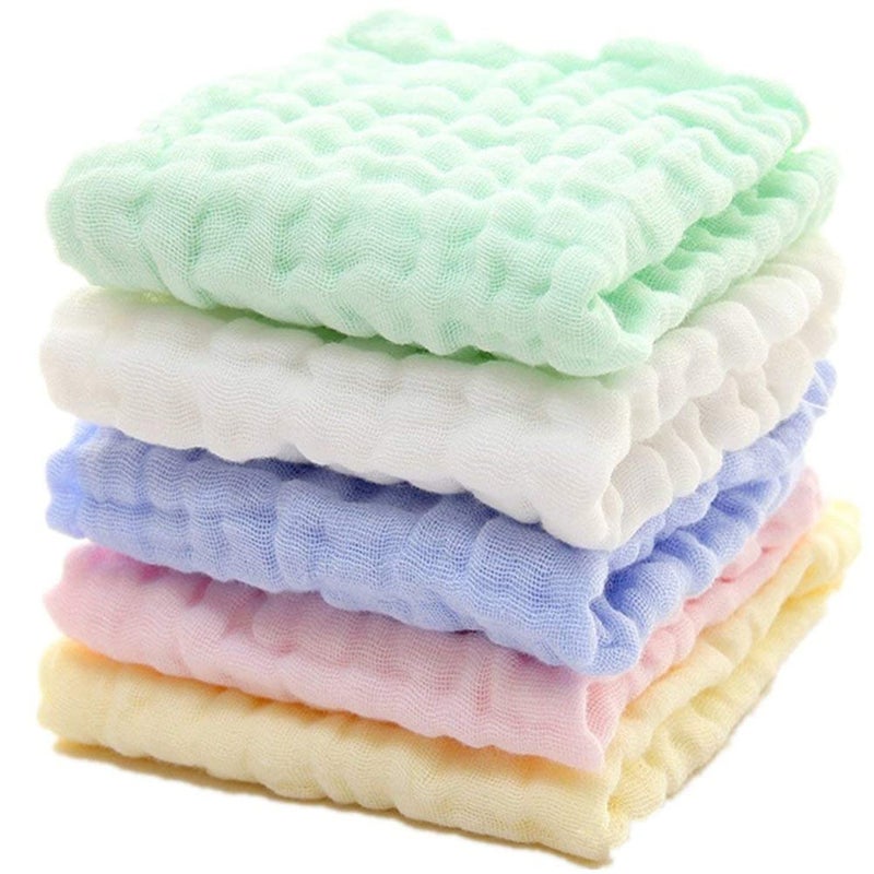 SKY-TOUCH 5pcs Muslin Baby Washcloths and Towels, Natural Organic Cotton Baby Washcloths, Soft Newborn Baby Towel and Muslin Washcloth for Sensitive Skin - Image 1