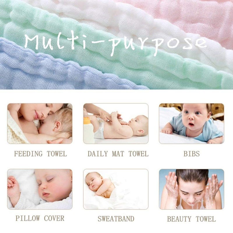 SKY-TOUCH 5pcs Muslin Baby Washcloths and Towels, Natural Organic Cotton Baby Washcloths, Soft Newborn Baby Towel and Muslin Washcloth for Sensitive Skin - Image 5