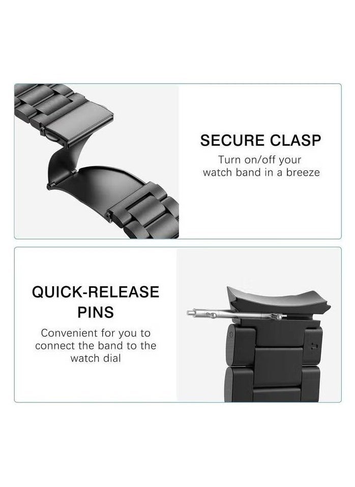 Black Stainless Steel Metal Band for Samsung Galaxy Watch - No-Gap Design for 7FE, 6, 5, 4 (40mm, 44mm), 5 Pro (45mm), 6 Classic (43mm, 47mm), and 4 Classic (42mm, 46mm) Models - Image 2