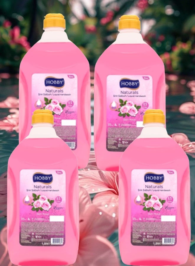 هوبي 4 قطع غسول اليدين السائل برائحة الورد 1.5 لتر - Image 1