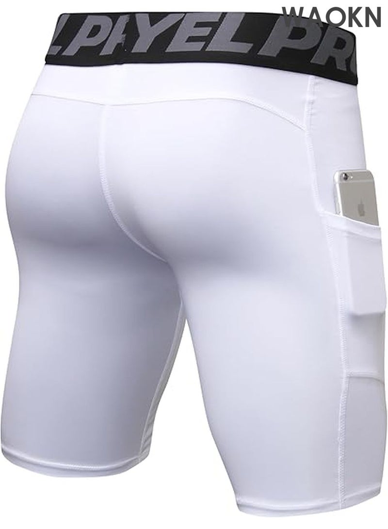 WAOKN Compression Shorts Men, Dry Fit Active Running Workout Gym Yoga Cycling Shorts Mens Spandex Shorts Underwear Pockets Compression Shorts for Men  Cool Dry Athletic Workout Underwear Running Gym Spandex Base Layer Boxer Briefs - Image 4