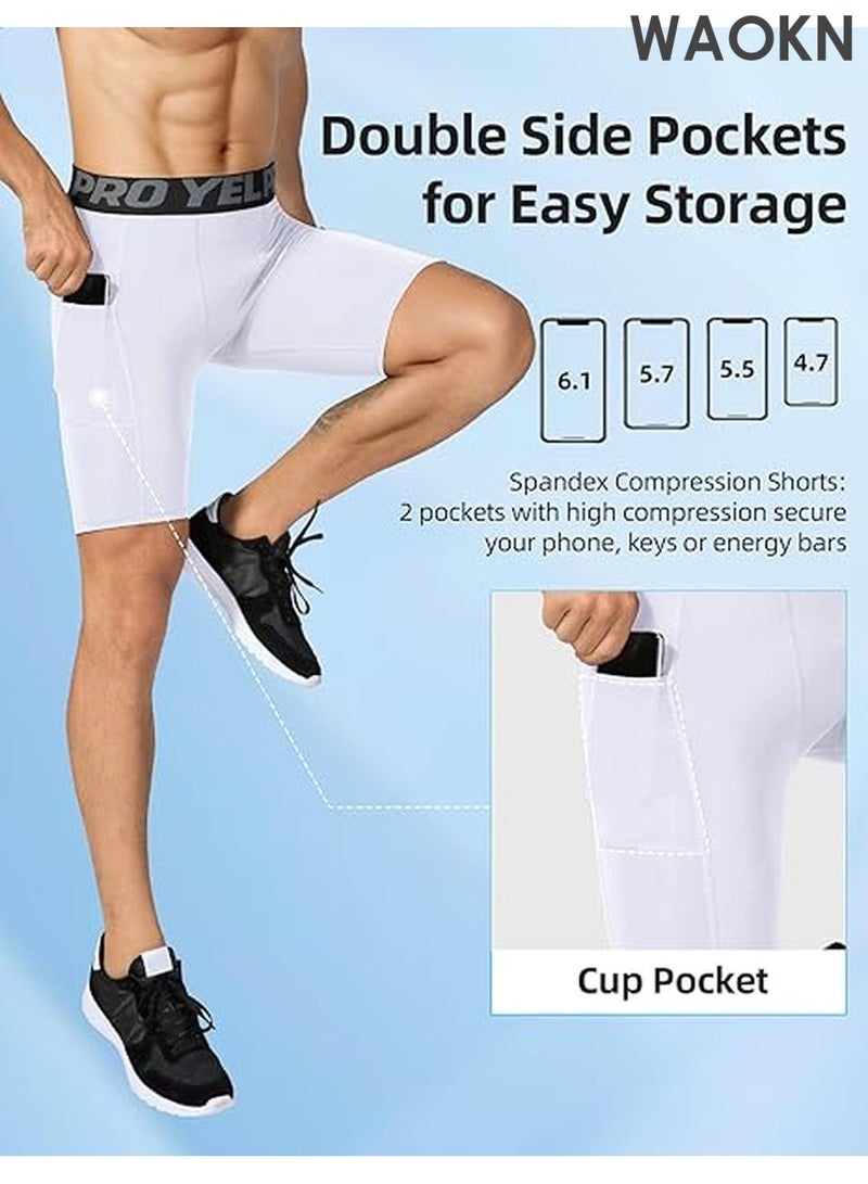 WAOKN Compression Shorts Men, Dry Fit Active Running Workout Gym Yoga Cycling Shorts Mens Spandex Shorts Underwear Pockets Compression Shorts for Men  Cool Dry Athletic Workout Underwear Running Gym Spandex Base Layer Boxer Briefs - Image 3