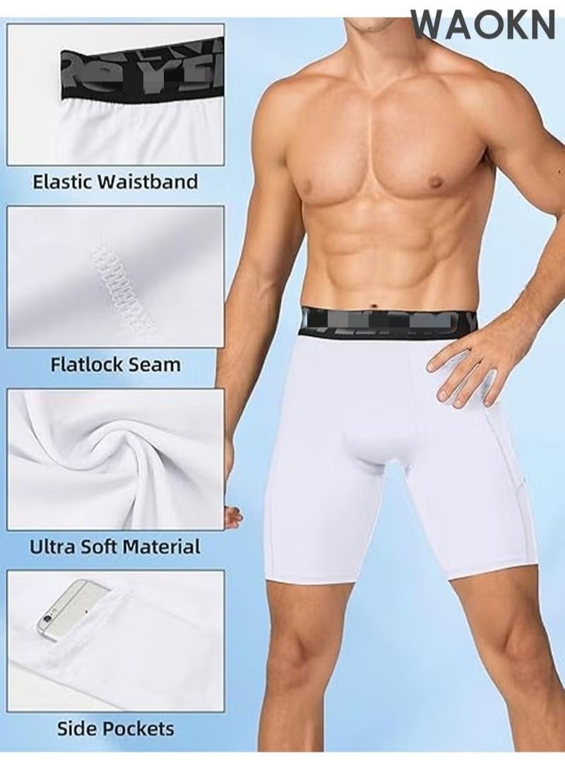 WAOKN Compression Shorts Men, Dry Fit Active Running Workout Gym Yoga Cycling Shorts Mens Spandex Shorts Underwear Pockets Compression Shorts for Men  Cool Dry Athletic Workout Underwear Running Gym Spandex Base Layer Boxer Briefs - Image 5