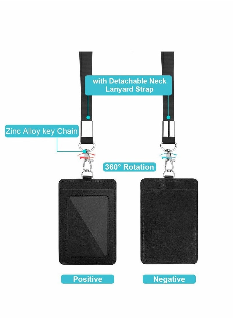 KASTWAVE - Office Badge Holder, Vertical PU Leather ID Card Holder with 1 Clear Window, Detachable Neck Lanyard Strap, Retractable Reel Holders Set and Pen Case - Image 1