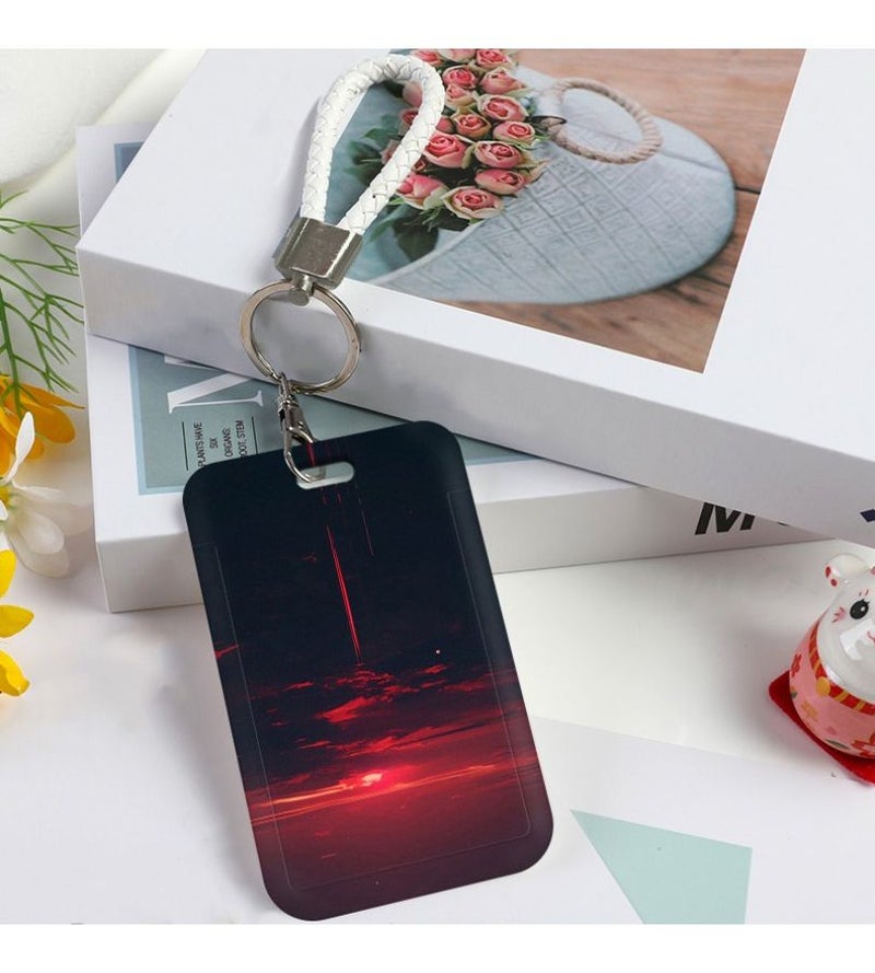 Crimson Dusk Mixed Color 2 Slot ID Card Holder And Lanyard Durable Plastic Card Protector With Stylish Sunset Design For Doctors Nurses Students Staff Bank Access Cards - Image 4