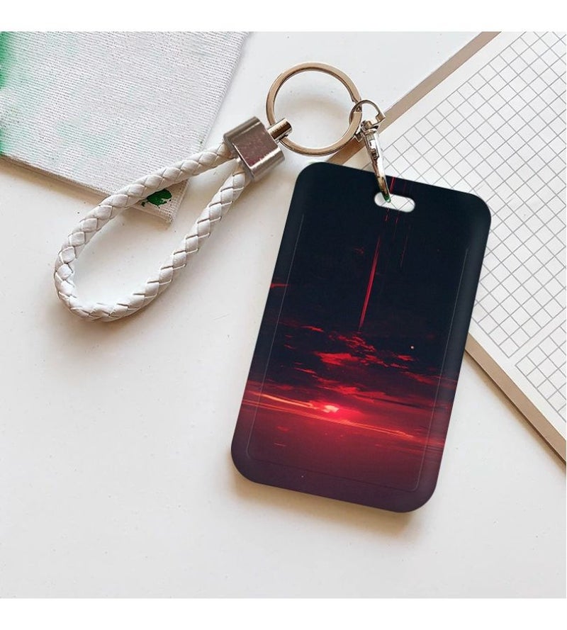 Crimson Dusk Mixed Color 2 Slot ID Card Holder And Lanyard Durable Plastic Card Protector With Stylish Sunset Design For Doctors Nurses Students Staff Bank Access Cards - Image 3