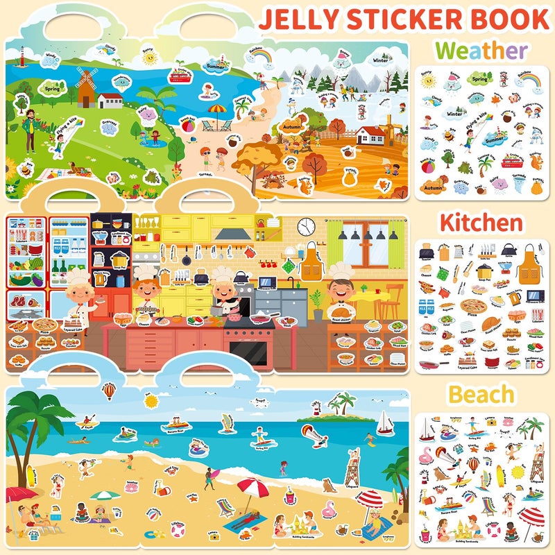 CREATIVETREES 6 Sets Reusable Sticker Book for Toddlers 3-6, Jelly Sticker Books for Toddler, Travel Sticker Activity Toys for Kids 3 4 5 6 Years Old Girls & Boys - Image 3