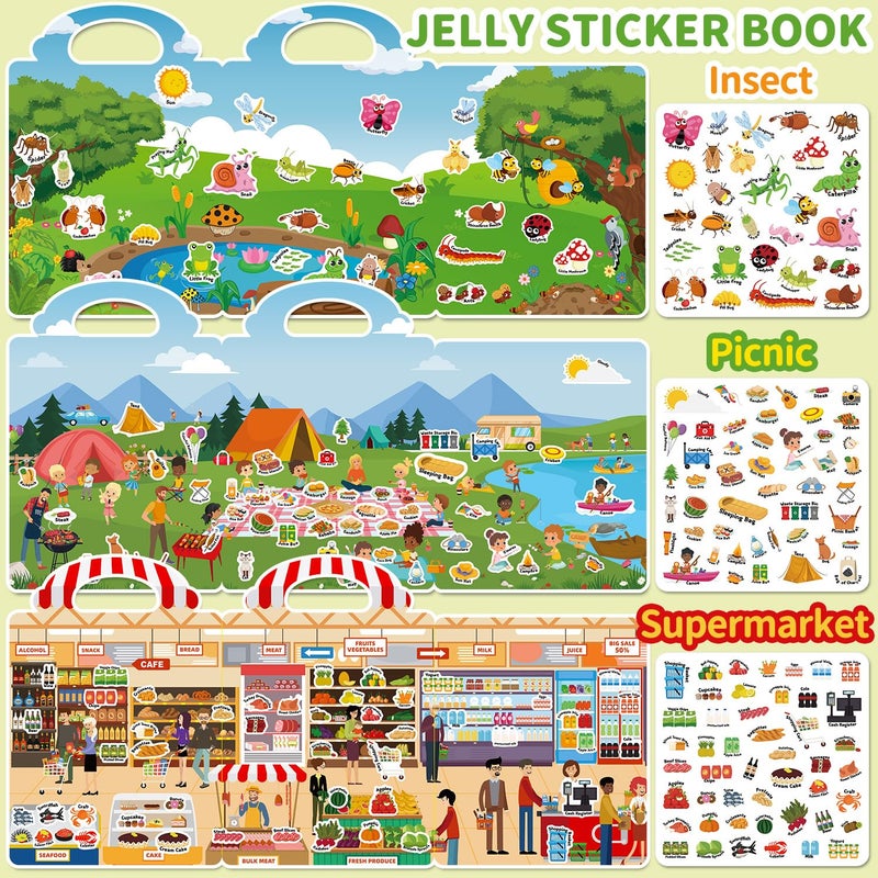 CREATIVETREES 6 Sets Reusable Sticker Book for Toddlers 3-6, Jelly Sticker Books for Toddler, Travel Sticker Activity Toys for Kids 3 4 5 6 Years Old Girls & Boys - Image 4