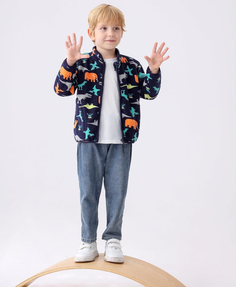 Feidoog Toddler Kids Polar Fleece Warm Jacket Baby Boys Girls Autumn Winter Zip-up Lightweight Long Sleeve Jacket,Dark Blue,4-5T - Image 3