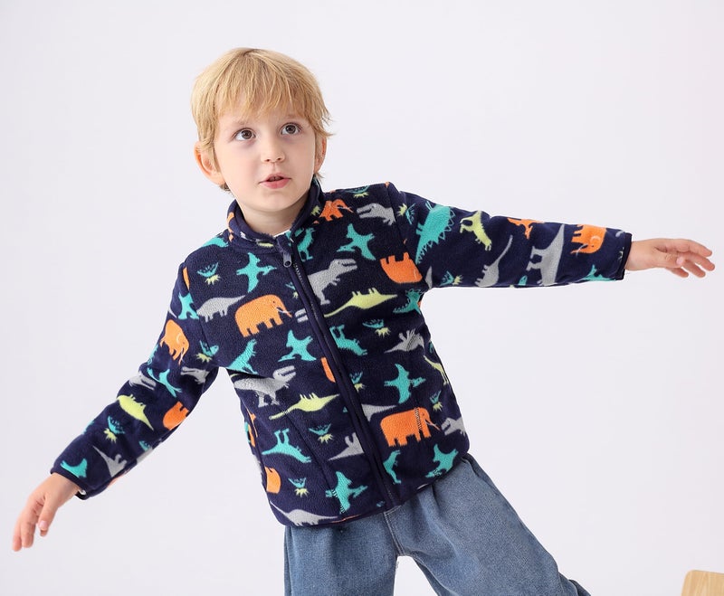 Feidoog Toddler Kids Polar Fleece Warm Jacket Baby Boys Girls Autumn Winter Zip-up Lightweight Long Sleeve Jacket,Dark Blue,4-5T - Image 4