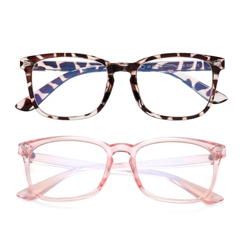 AZorb 2Pack Blue Light Blocking Glasses for Kids TR90 Unbreakable Computer Screen Glasses for Boys & Girls - 2 Pack(Transparent Pink+ Leopard) - Image 1
