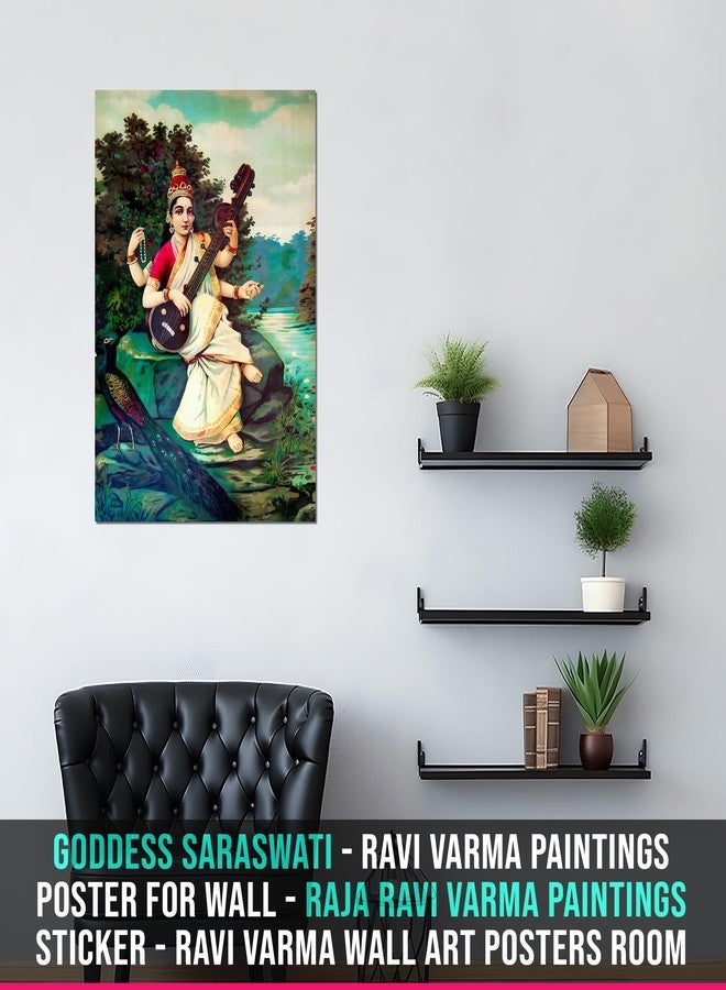 Roostaflag Goddess Saraswati - Ravi Varma Paintings Poster for Wall | Raja Ravi Varma Paintings Sticker | Ravi Varma Wall Art Posters for Living Room Decoration - Image 2
