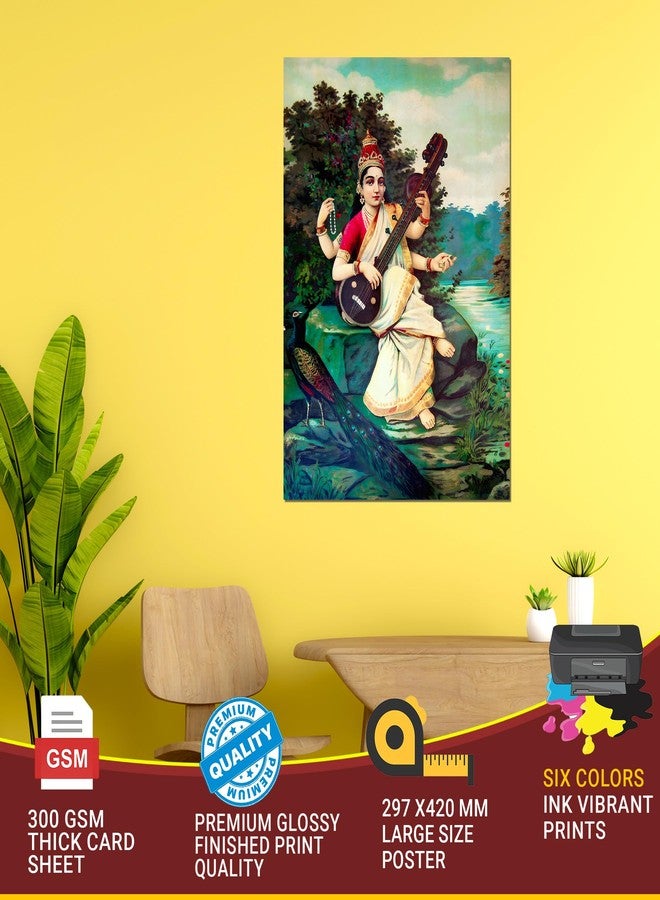 Roostaflag Goddess Saraswati - Ravi Varma Paintings Poster for Wall | Raja Ravi Varma Paintings Sticker | Ravi Varma Wall Art Posters for Living Room Decoration - Image 4